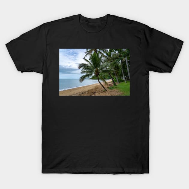 Serene Paradise: Palm Trees on Cairns Beach T-Shirt by Rexel99